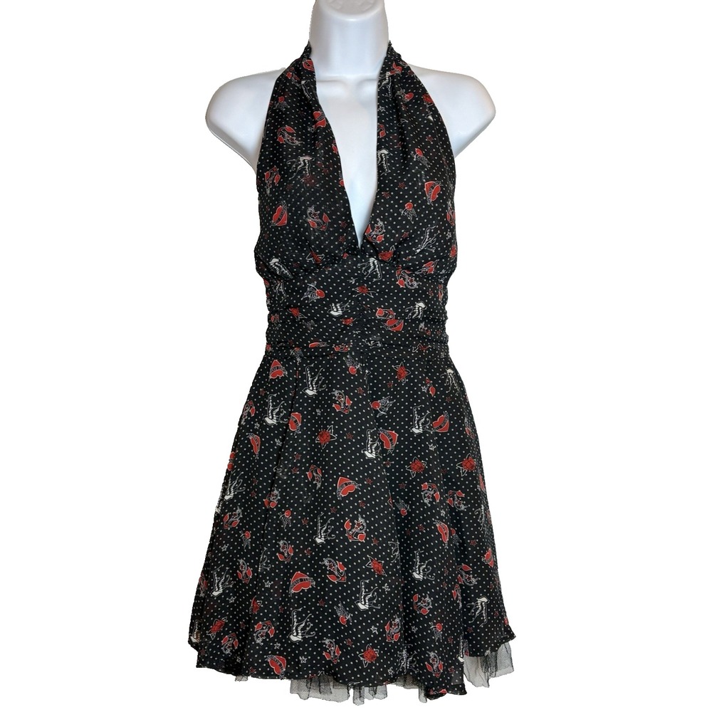 Hell Bunny Anchor Dress Size Small Rockabilly Halter Polka Dot Back Zip Retro